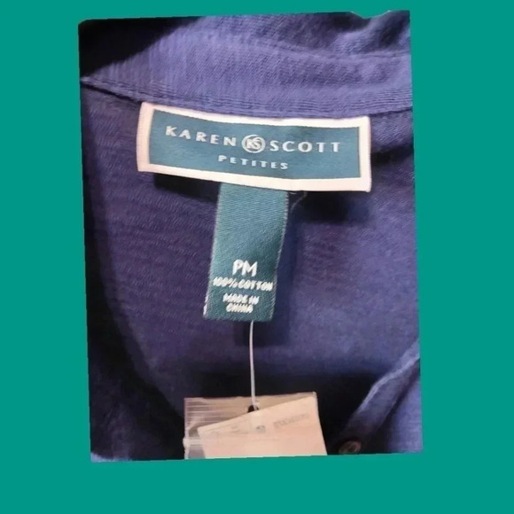 Karen Scott pocketed short sleeve blouse mediebal blue size PM - Picture 3 of 6